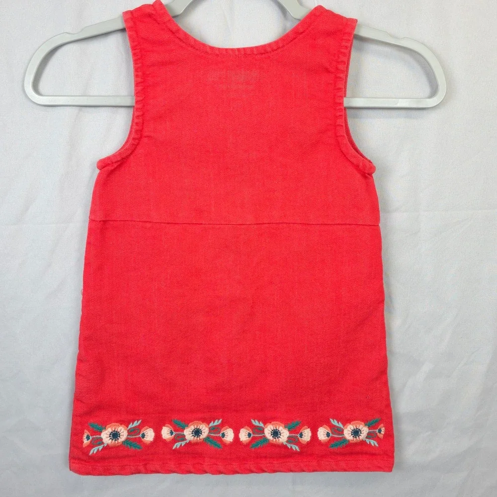 Genuine‎ Kids OshKosh Jumper Dress Coral Button Front Floral Embroidered Girl 4T